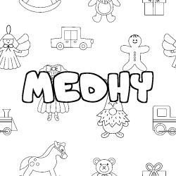 Coloring page first name MEDHY - Toys background