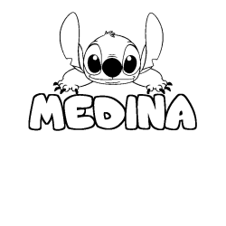Coloring page first name MEDINA - Stitch background