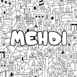 Coloring page first name MEHDI - City background