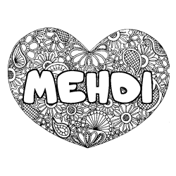 Coloring page first name MEHDI - Heart mandala background