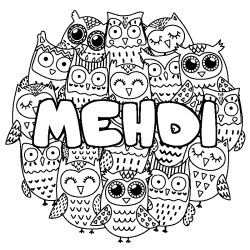 Coloring page first name MEHDI - Owls background