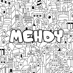Coloring page first name MEHDY - City background