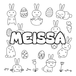 Coloring page first name MEISSA - Easter background