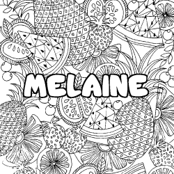 Coloring page first name MELAINE - Fruits mandala background