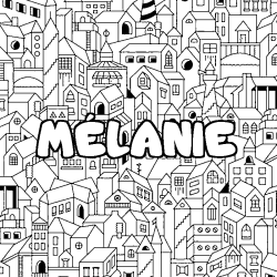 Coloring page first name MÉLANIE - City background