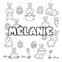 Coloring page first name MÉLANIE - Easter background