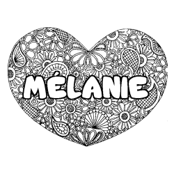 Coloring page first name MÉLANIE - Heart mandala background