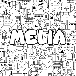 Coloring page first name MELIA - City background