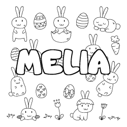 Coloring page first name MELIA - Easter background