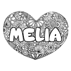 Coloring page first name MELIA - Heart mandala background