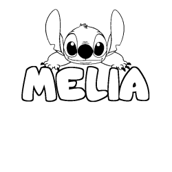 Coloring page first name MELIA - Stitch background