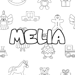Coloring page first name MELIA - Toys background