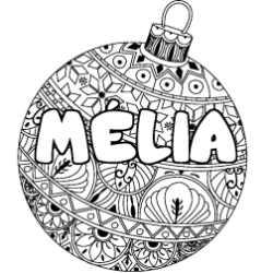 Coloring page first name MÉLIA - Christmas tree bulb background