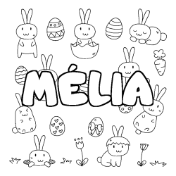 Coloring page first name MÉLIA - Easter background