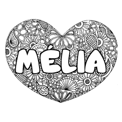 Coloring page first name MÉLIA - Heart mandala background