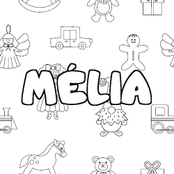Coloring page first name MÉLIA - Toys background