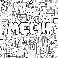 Coloring page first name MELIH - City background