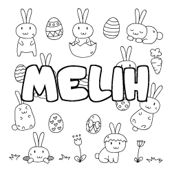 Coloring page first name MELIH - Easter background