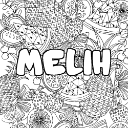 Coloring page first name MELIH - Fruits mandala background