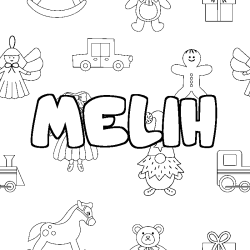 Coloring page first name MELIH - Toys background