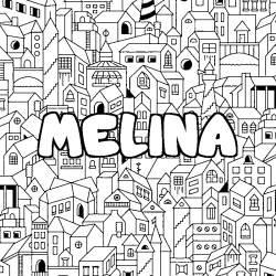 Coloring page first name MELINA - City background