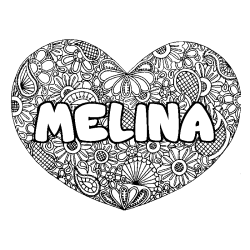 Coloring page first name MELINA - Heart mandala background