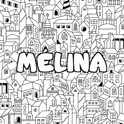 Coloring page first name MÉLINA - City background