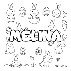 Coloring page first name MÉLINA - Easter background