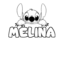 Coloring page first name MÉLINA - Stitch background