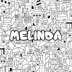 Coloring page first name MELINDA - City background