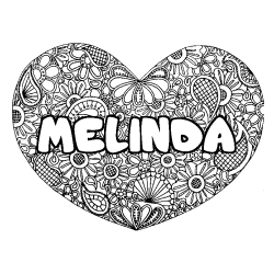 Coloring page first name MELINDA - Heart mandala background