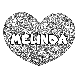 Coloring page first name MÉLINDA - Heart mandala background