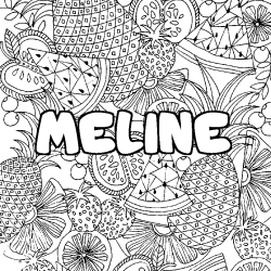 Coloring page first name MELINE - Fruits mandala background