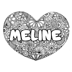 Coloring page first name MELINE - Heart mandala background