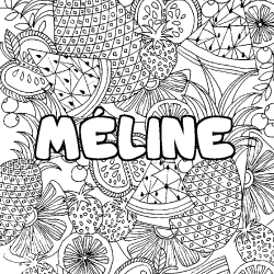 Coloring page first name MÉLINE - Fruits mandala background