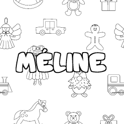 Coloring page first name MÉLINE - Toys background