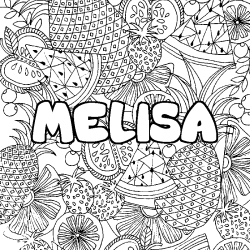 Coloring page first name MELISA - Fruits mandala background