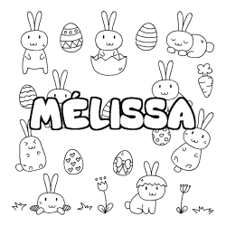 Coloring page first name MÉLISSA - Easter background