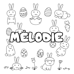 Coloring page first name MÉLODIE - Easter background