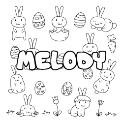 Coloring page first name MELODY - Easter background