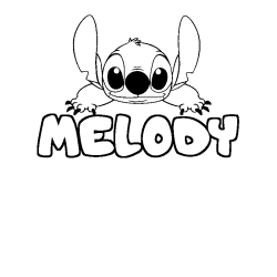 Coloring page first name MELODY - Stitch background