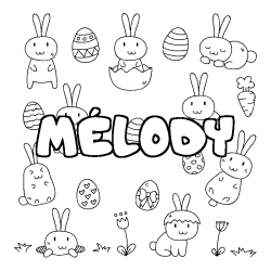 Coloring page first name MÉLODY - Easter background