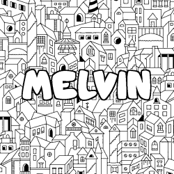 Coloring page first name MELVIN - City background