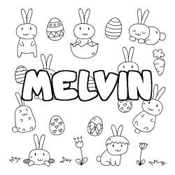 Coloring page first name MELVIN - Easter background