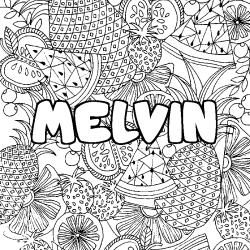 Coloring page first name MELVIN - Fruits mandala background