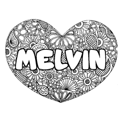 Coloring page first name MELVIN - Heart mandala background