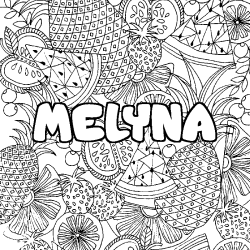 Coloring page first name MELYNA - Fruits mandala background