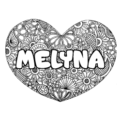 Coloring page first name MELYNA - Heart mandala background