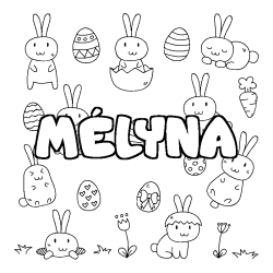 Coloring page first name MÉLYNA - Easter background