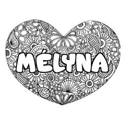 Coloring page first name MÉLYNA - Heart mandala background